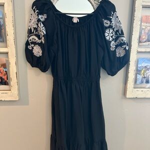 Black Dress with White Embroidery